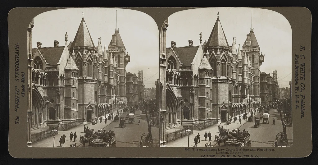 Law Courts und Fleet Street, London, 1903. Das Westminster-Viertel um Aldwych und Holborn, in dem die LSE 1902 ihren Houghton-Street-Campus bezog.